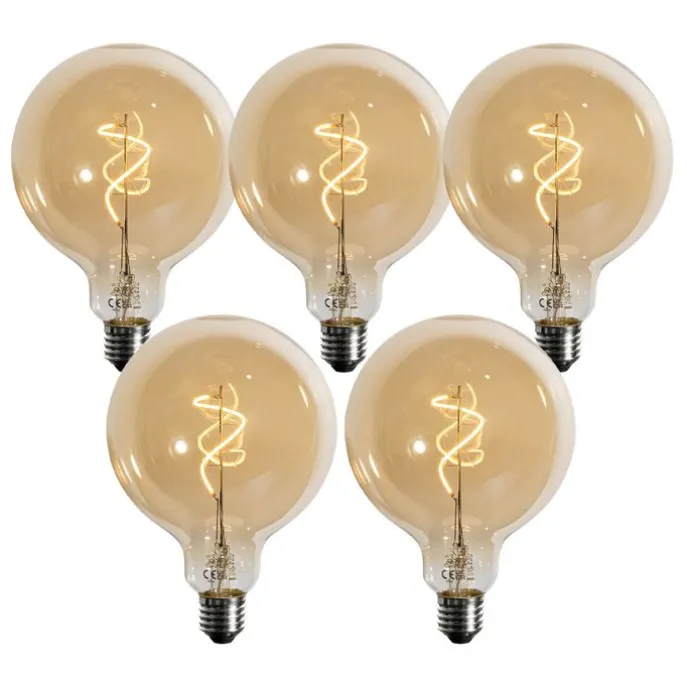 Set mit 5 dimmbaren E27 LED-Glühbirnen Spiralfilament Gold G125 4W 270 lm 2700K