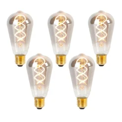 Set mit 5 dimmbaren E27 LED-Glühbirnen Twisted Filament ST64 Rauchglas 120lm 1800K