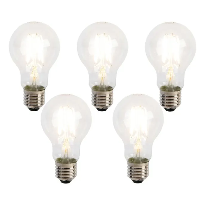 Set mit 5 E27 LED Filament Glühbirnen A60 Dämmerungssensor 4W 470lm 2700K