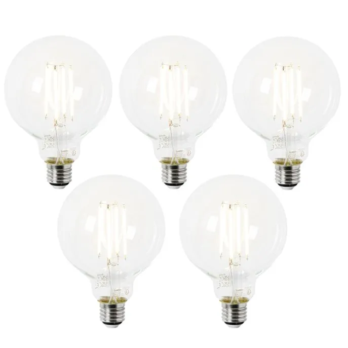 Set mit 5 E27 LED-Glühbirnen G95 klar 2,2W 470lm 2700K