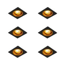 Set mit 6 Einbauspots Schwarz mit Gold 9,3 cm Drehbar und Kippbar - Chuck