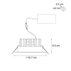 Set mit 6 Einbauspots weiß 9,5 cm inkl. LED 1300 lm dimmbar IP23 - Gaius
