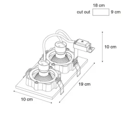 Set mit 6 Einbaustrahlern Dunkelbronze Rechteckig 2-Licht Verstellbar - Qure