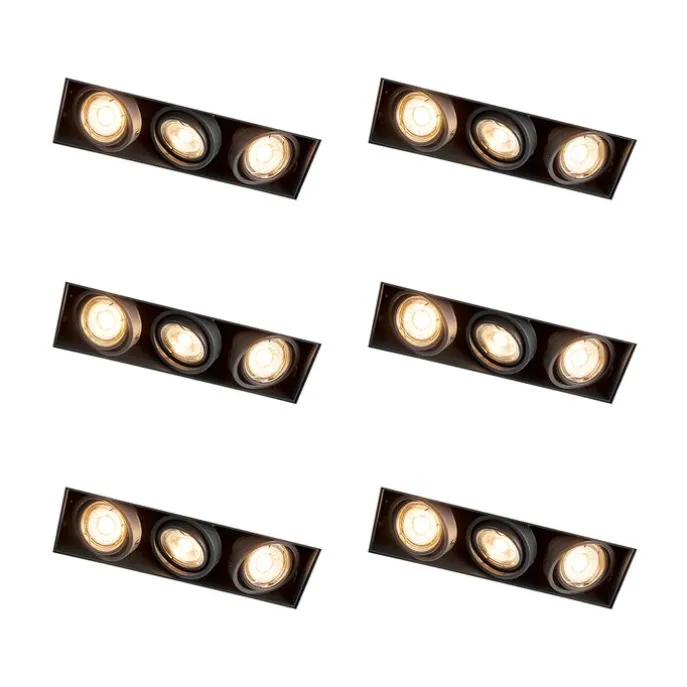 Set mit 6 Einbaustrahlern Schwarz Verstellbar Rahmenlos 3-Lichter - Oneon