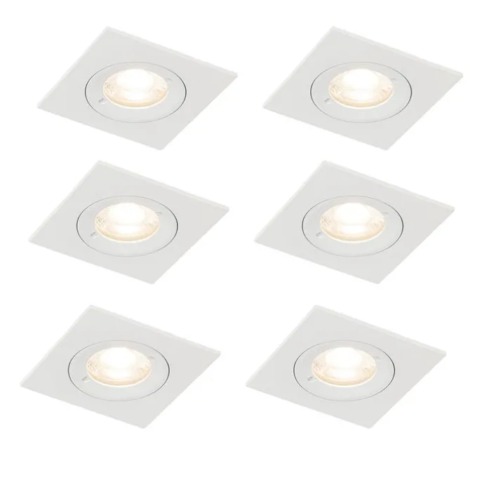 Set mit 6 Einbaustrahlern weiß quadratisch GU10 50mm IP44 - Xena