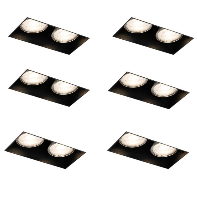 Set mit 6 Einbaustrahlern schwarz GU10 50mm 2-flammig ohne Rahmen - Oneon