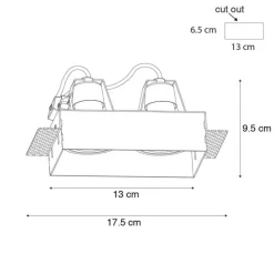 Set mit 6 Einbaustrahlern schwarz GU10 50mm 2-flammig ohne Rahmen - Oneon
