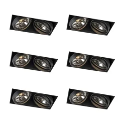 Set mit 6 Einbaustrahlern schwarz AR111 schwenkbar und neigbar Trimless 2-Licht - Oneon