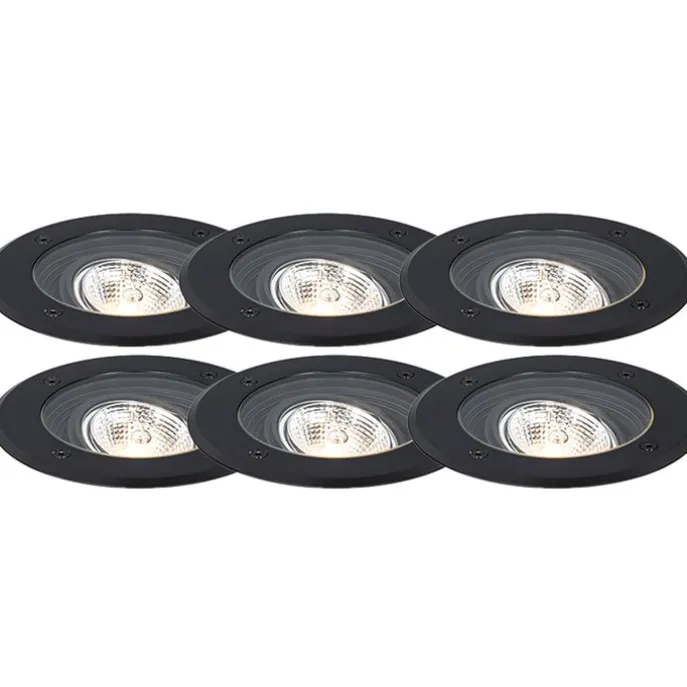 Set mit 6 modernen Außen-Bodenscheinwerfern schwarz AR70 einstellbar IP65 - Delux