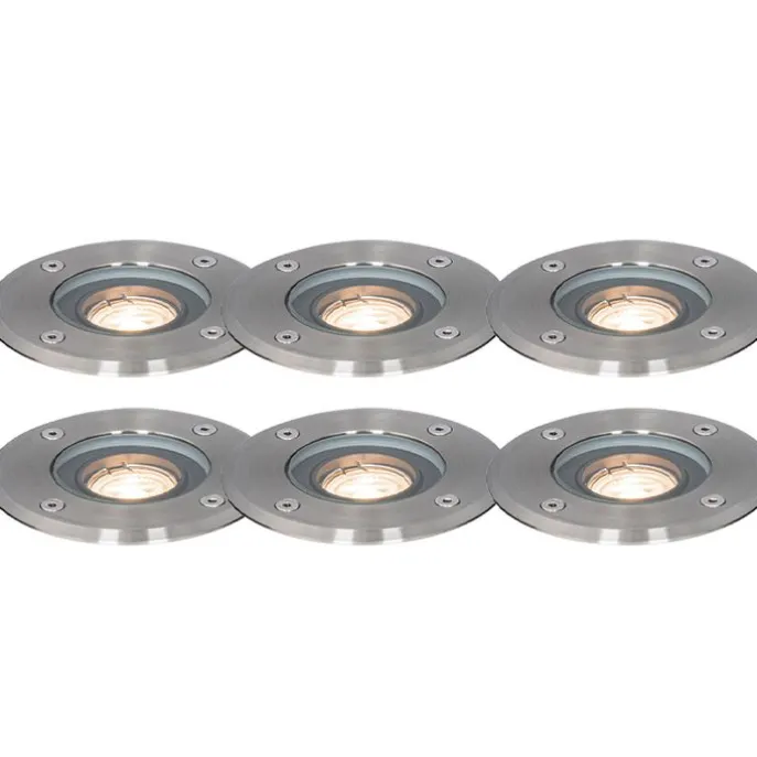 Set mit 6 modernen Außen-Bodenspots Stahl 35 mm verstellbar IP65 - Delux
