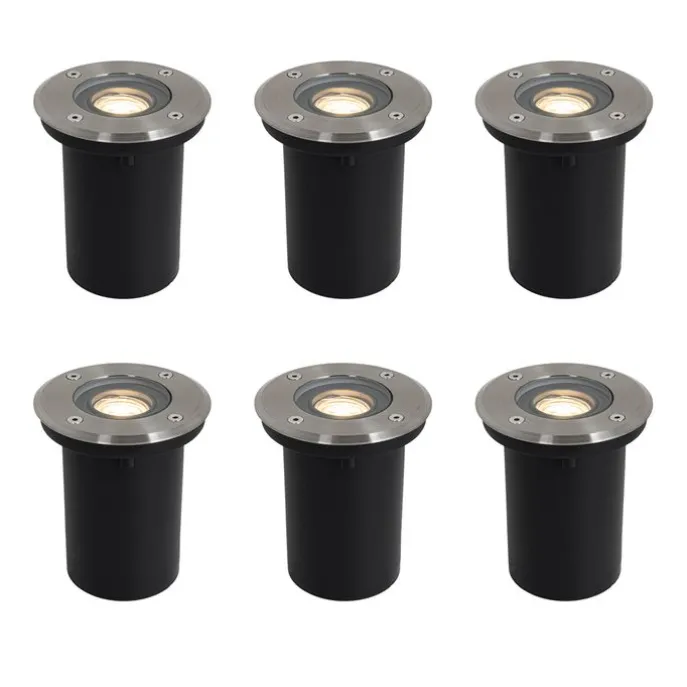 Set mit 6 modernen Außen-Bodenspots Stahl 35 mm verstellbar IP65 - Delux