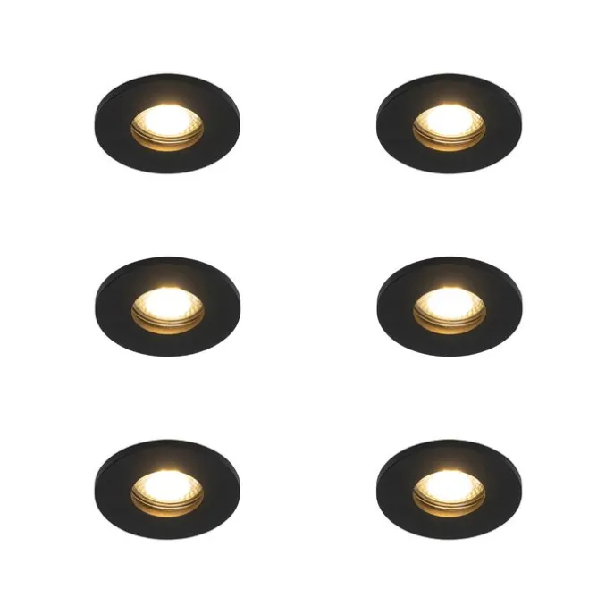 Set mit 6 modernen Badezimmer-Einbaustrahlern schwarz - Shed