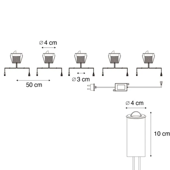 Set mit 5 modernen Bodeneinbaustrahlern schwarz inkl. LED IP67 - Linsey