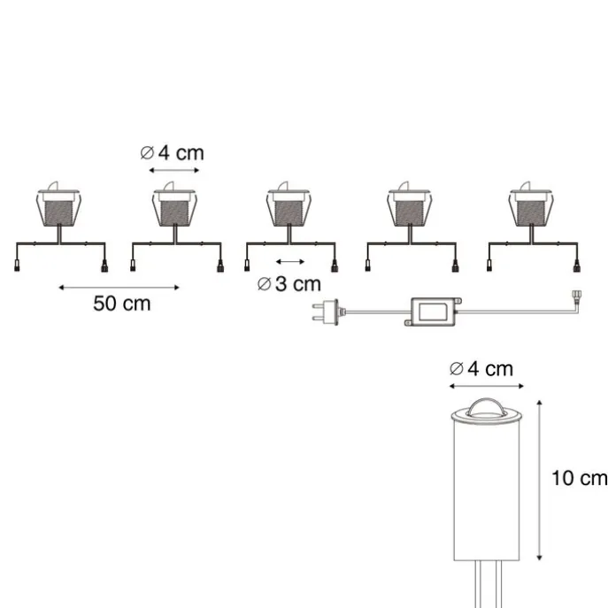 Set mit 5 modernen Bodeneinbaustrahlern Aluminium inkl. LED IP67 - Linsey