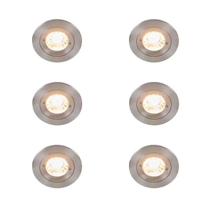 Set mit 6 modernen Einbauspots Stahl rund IP44 - Xena