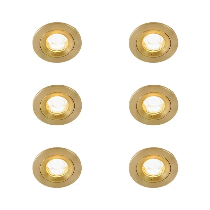 Set mit 6 modernen Einbaustrahlern Gold Rund IP44 - Xena