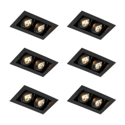 Set mit 6 modernen Einbaustrahlern Schwarz 2-flammig Verstellbar - Oneon 70