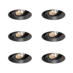Set mit 6 modernen Einbaustrahlern schwarz GU10 AR70 rund randlos - Oneon