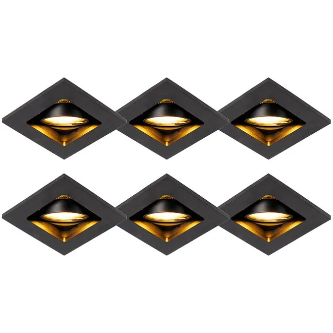 Set mit 6 modernen Einbaustrahlern schwarz verstellbar - Qure