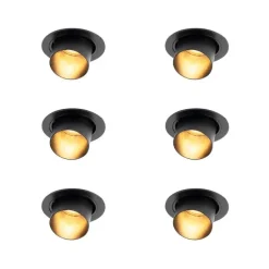 Set mit 6 modernen Einbaustrahlern schwarz rund schwenkbar - Installa