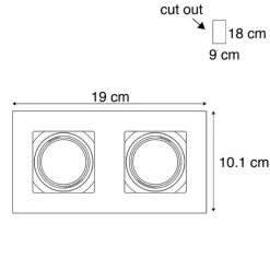 Set mit 6 Rechteckiger Einbauspot aus 2-flammigem Aluminium - Qure