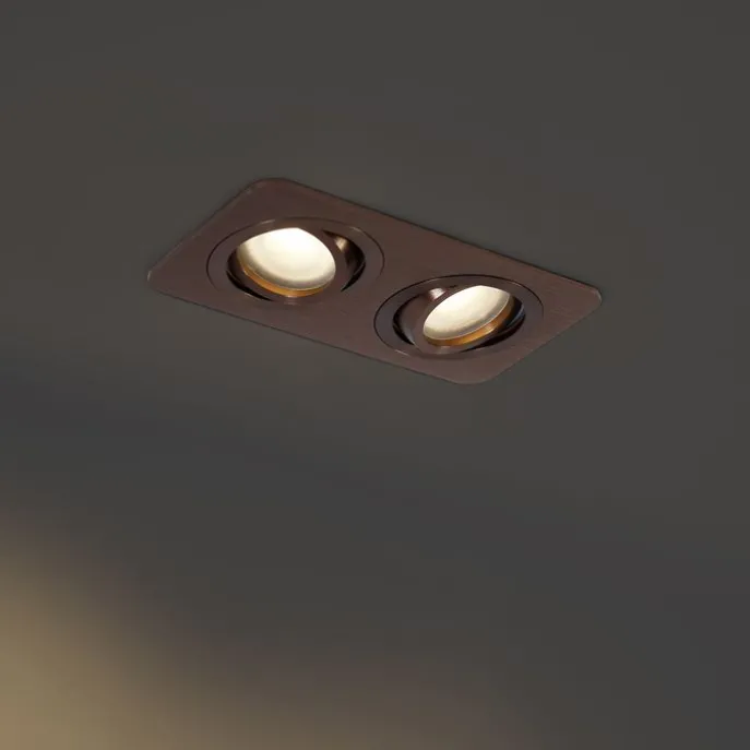 Set mit 6 runden Einbaustrahlern Dunkelbronze GU10 50mm schwenkbar und neigbar IP44 2-flammig - Alberto