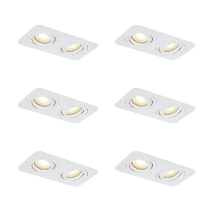 Set mit 6 runden Einbaustrahlern weiß GU10 50mm dreh- und schwenkbar IP44 2-flammig - Alberto