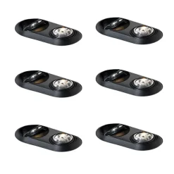 Set mit 6 runden Einbaustrahlern schwarz GU10 70mm 2-Licht - Hubs