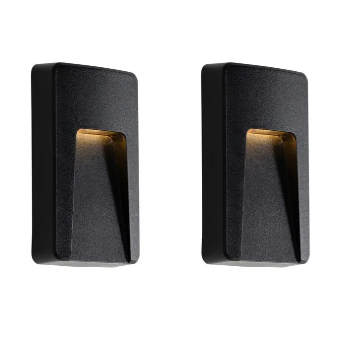 Set mit 2 schwarzen rechteckigen Außenwandleuchten inkl. LED IP65 - Gem