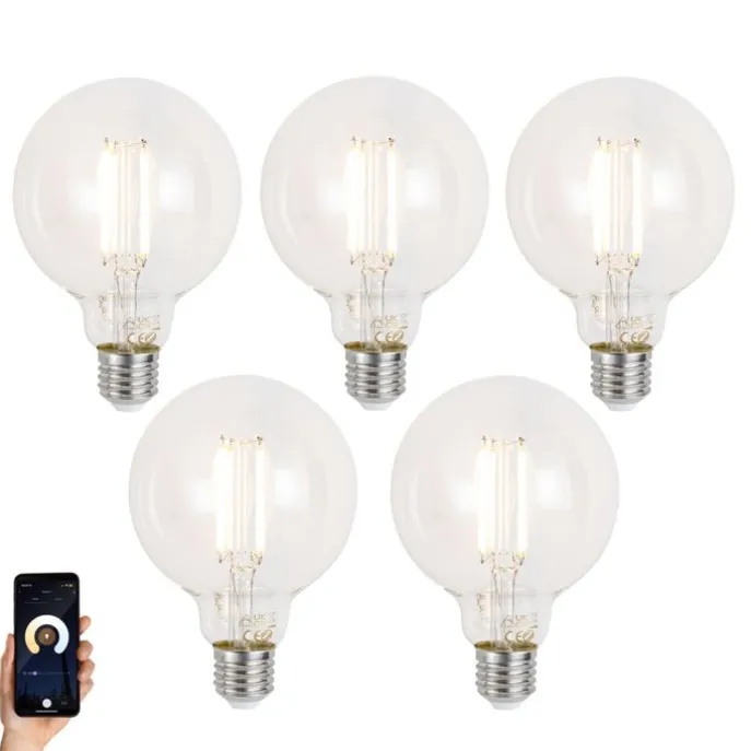 Set mit 5 Smart Dimmbare LED-Glühbirnen E27 G95 Klar 7W 806lm 2700-6500K