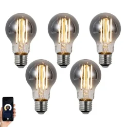 Set mit 5 Smart Dimmbare LED-Glühbirnen E27 A60 Rauchglas 4,9 W 150 lm 1800 K