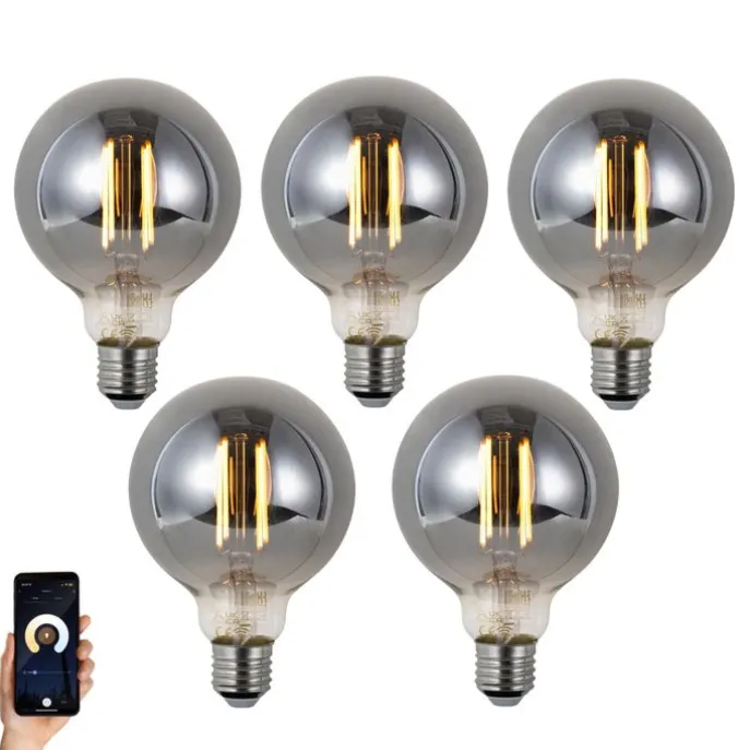 Set mit 5 Smart Dimmbare LED-Glühbirnen E27 G95 Rauchglas 4,9 W 150 lm 1800 K