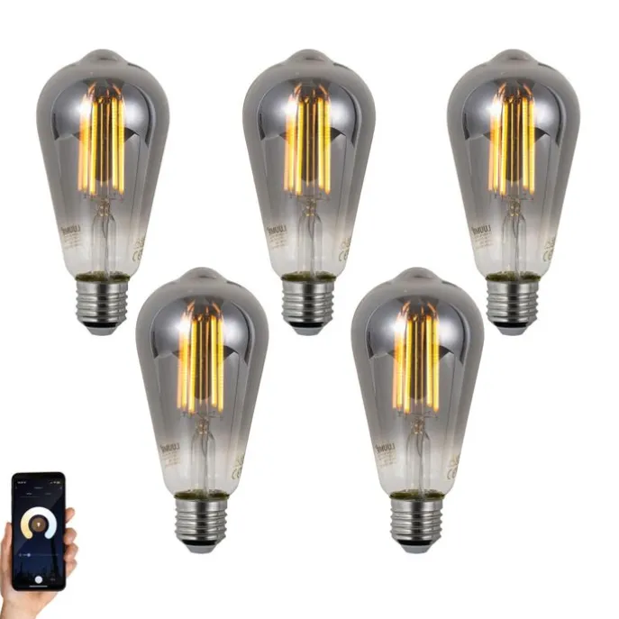 Set mit 5 Smart Dimmbare LED-Glühbirnen E27 ST64 Rauchglas 4,9 W 150 lm 1800 K