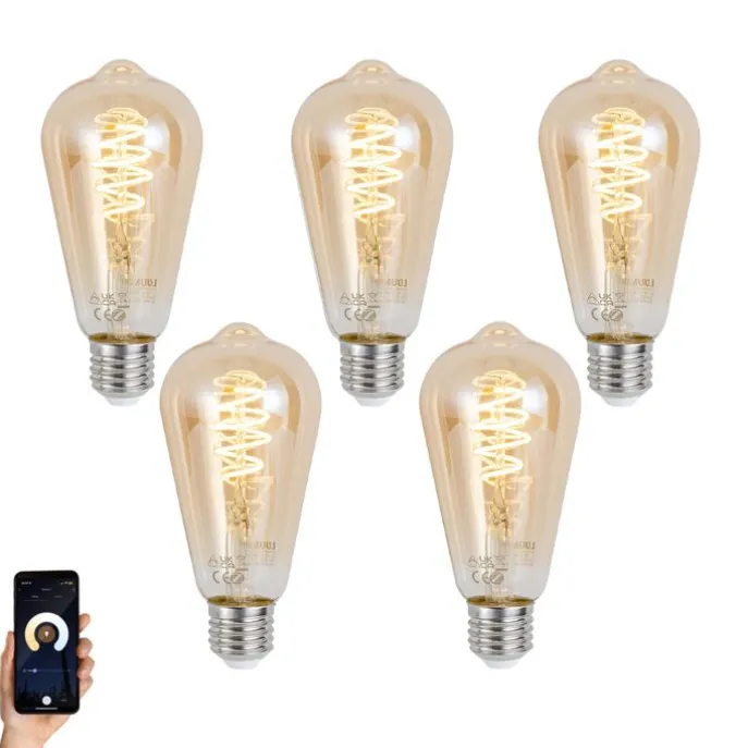 Set mit 5 Smart E27 Dimmbar LED Glühbirne ST64 Bernstein 4.9W 320lm 2500K
