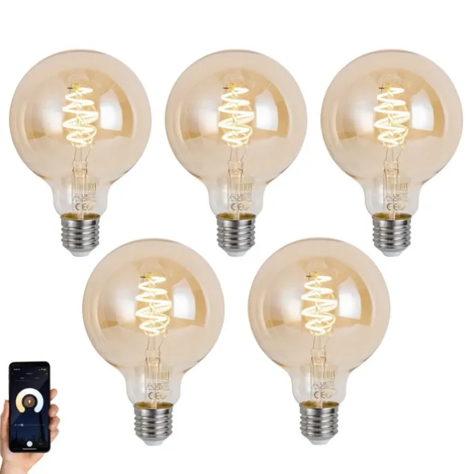 Set mit 5 Smart E27 Dimmbar LED Glühbirne G95 Bernstein 4.9W 320lm 2500K