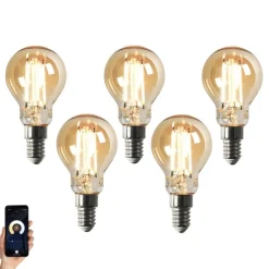 Set mit 5 Smart E14 dimmbar in Kelvin LED-Lampe P45 Goldline 4,9W 470 lm 1800-4000K