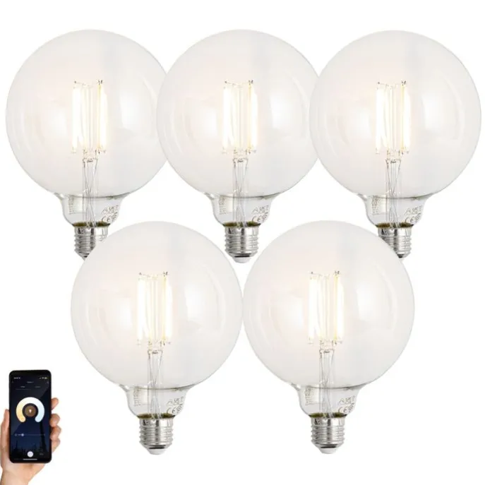 Set mit 5 Smart E27 Dimmbare LED-Glühbirnen G125 Klar 7W 806lm 2700-6500K