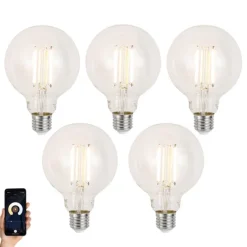 Set mit 5 Smart E27 Dimmbare LED-Glühbirnen G95 Klar 7W 806lm 2700-6500K
