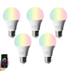 Set mit 5 Smart E27 LED Glühbirnen A60 Matt RGBW 9W 806lm 2700-6500K