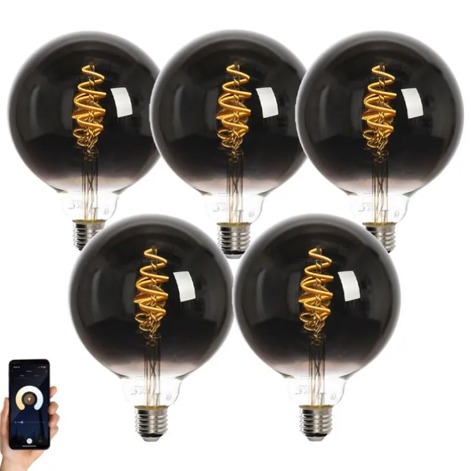 Set mit 5 Smart E27 LED-Glühbirnen G125 Schwarz 4W 60lm 1800-3000K