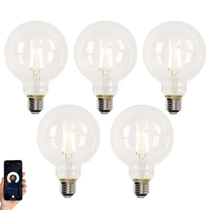 Set mit 5 Smart E27 LED-Glühbirnen G95 4,5W 470lm 2700-6500K