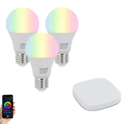Set mit 3 smarten E27 dimmbaren LED-Glühbirnen A60 9W 806 lm 2700K-6500K inkl. Zigbee Smart Hub