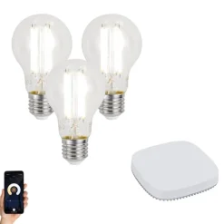 Set mit 3 smarten E27 dimmbaren LED-Glühbirnen A60 7W 806LM 2700-6500K inkl. Zigbee Smart Hub