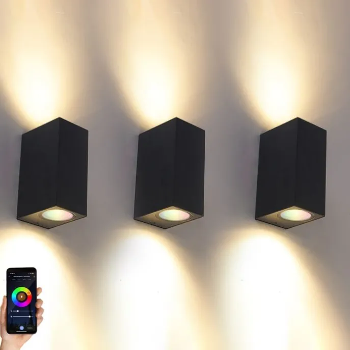 Set mit 3 smarten Wandleuchten schwarz 2-flammig IP44 - Baleno