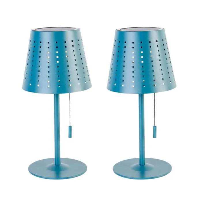 Set mit 2 Tischlampen Blau inkl. LED 3-stufig dimmbar wiederaufladbar und solarbetrieben - Ferre