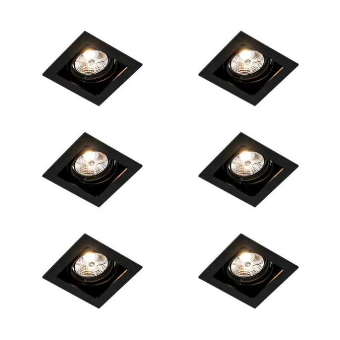 Set mit 6 verstellbaren quadratischen Einbaustrahlern schwarz - Artemis 70