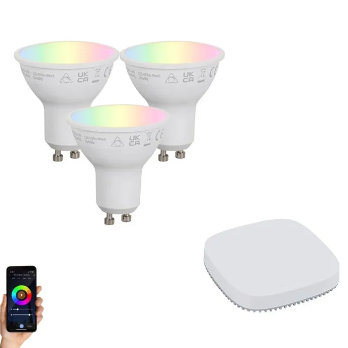 Set mit intelligenten, dimmbaren GU10-LED-Lampen 4,7 W 400 lm 2700K-6500K inkl. Zigbee Smart Hub