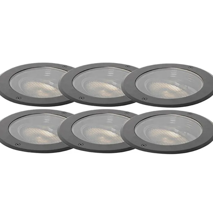 Set van 6 dimbare buiten grondspots zwart IP65 incl LED - Delux Honey