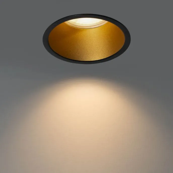 Set van 6 moderne inbouwspots zwart met goud GU10 70mm IP44 - Dept