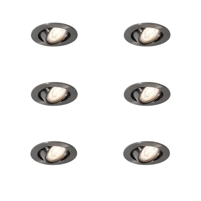 Set van 6 moderne inbouwspots gunmetal GU10 50mm rond kantelbaar - Cisco